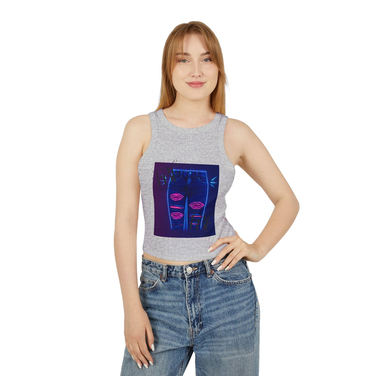 Chic Graphic Racer Tank Top, Casual Wear, Summer Essential, Trendy Apparel, Street Style, Festival Outfit