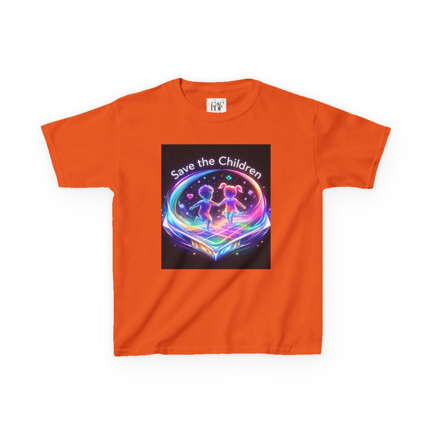 Kids Tee — 'Save the Children' Neon Rainbow Charity Design