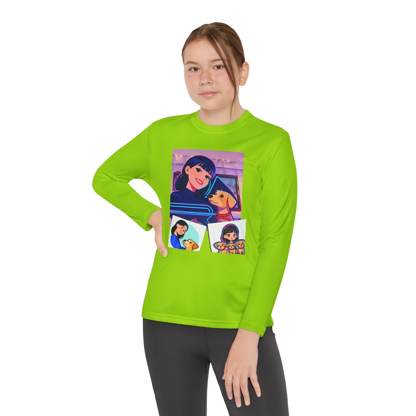 Youth Long Sleeve Tee — Girl Hugging Dog Graphic