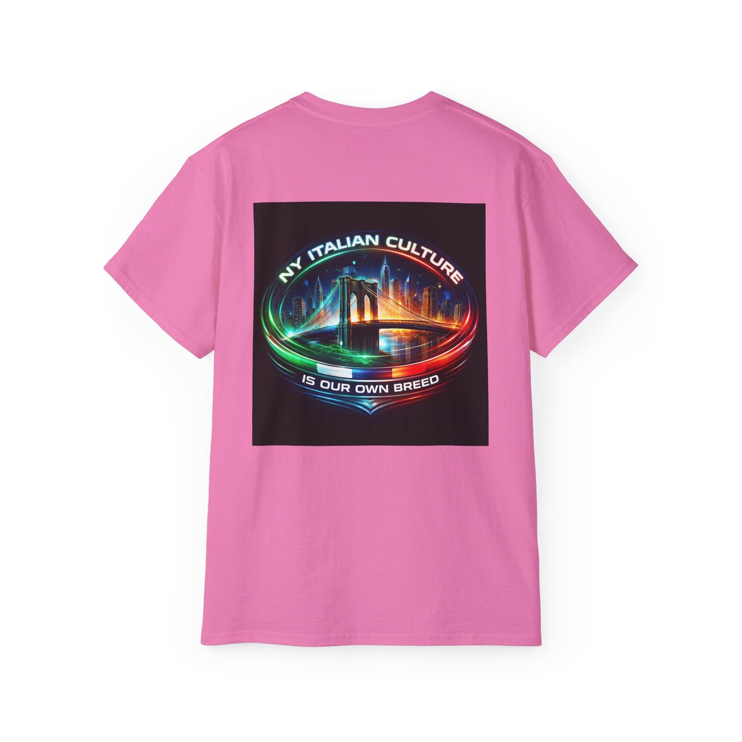 NY Italian Culture T‑Shirt — Retro Neon Brooklyn Bridge Graphic