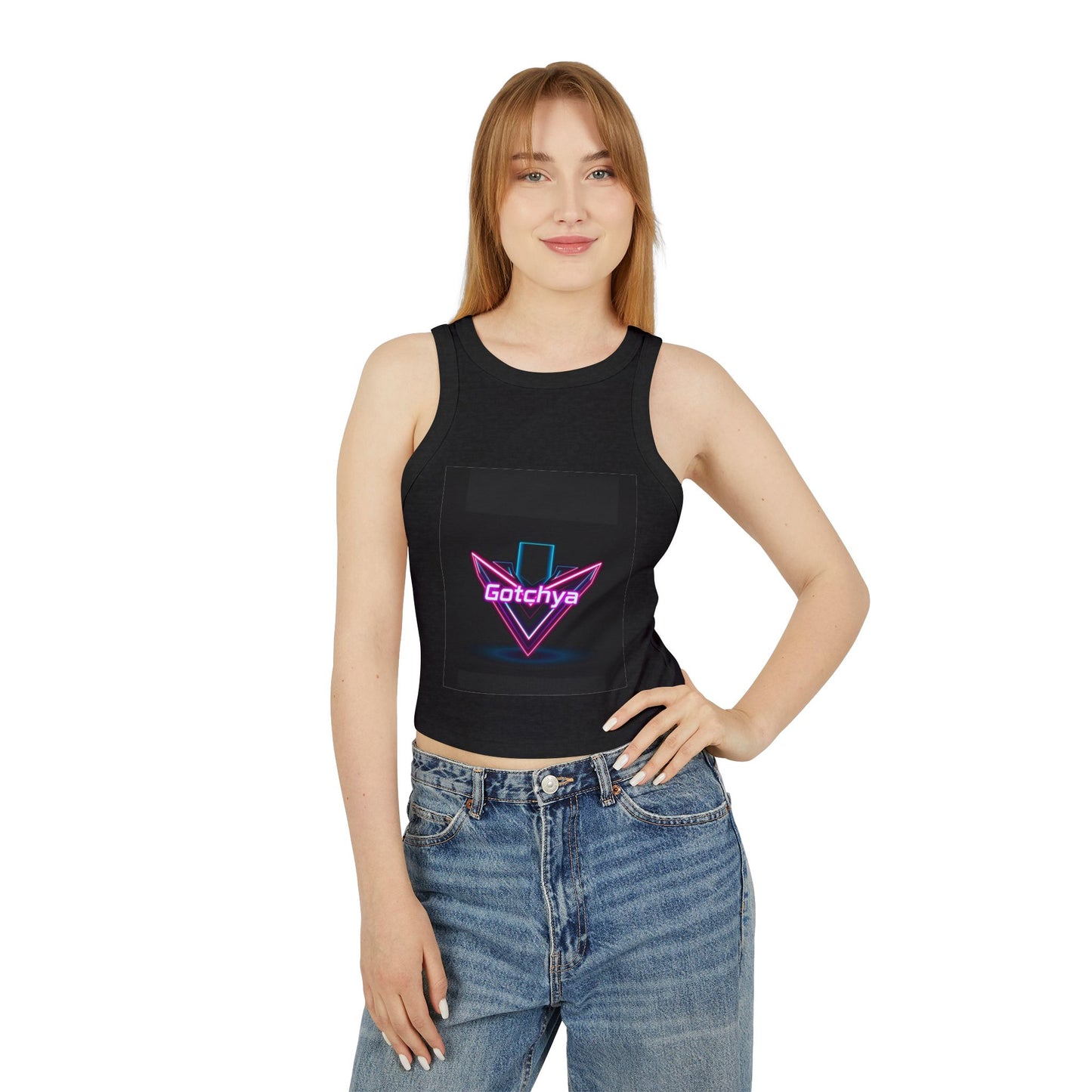 Gotchya Women's Micro Rib Racer Tank Top, Retro Crop Top, Festival Wear, Summer Essential, Workout Shirt, Graphic Tee