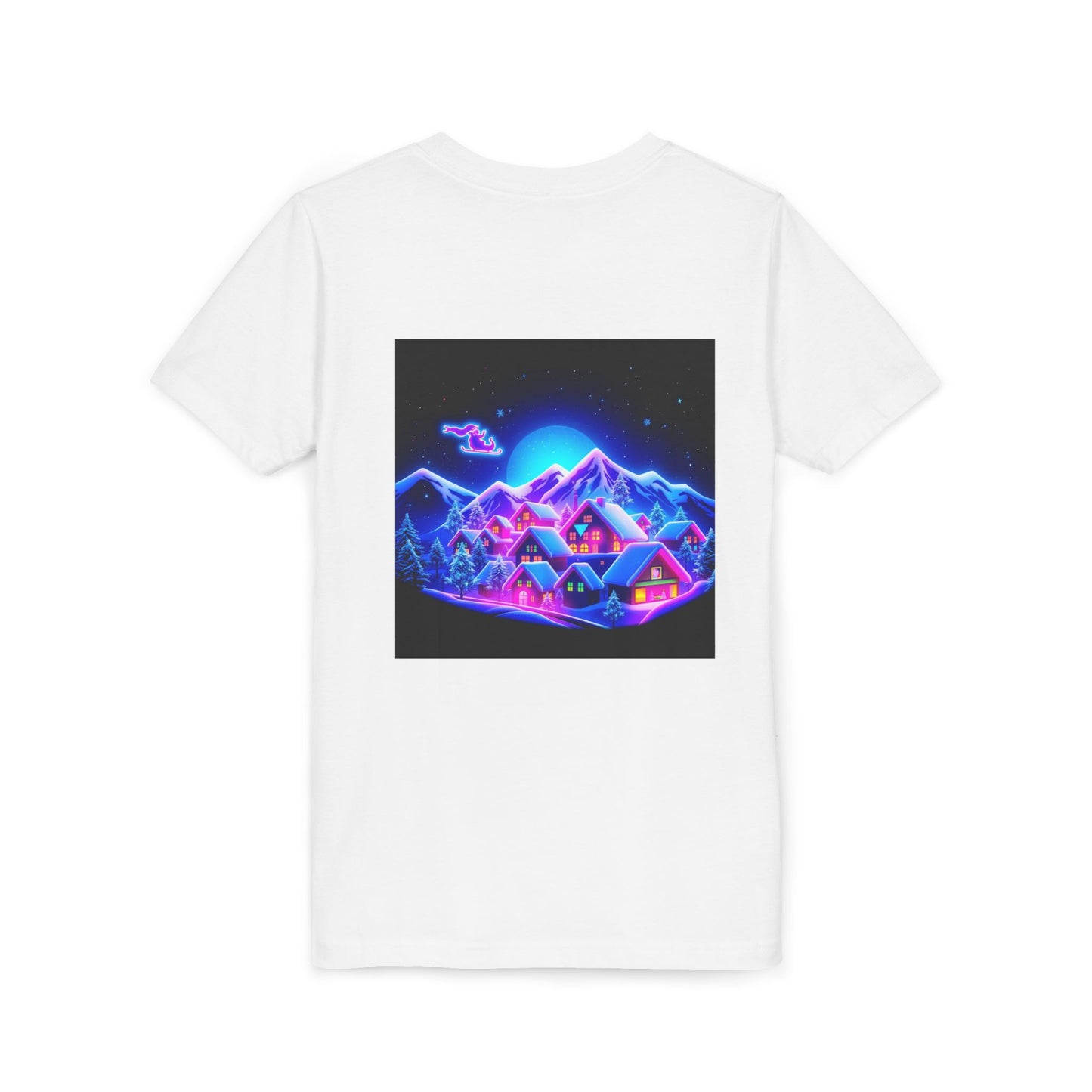 Neon Winter Village Youth Tee — Magical Snowy Night Kids T-Shirt