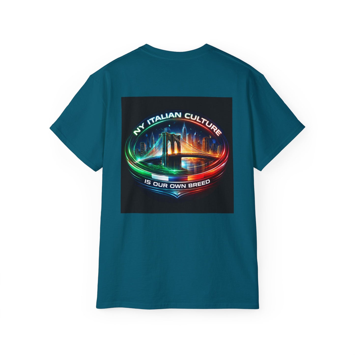 NY Italian Culture T‑Shirt — Retro Neon Brooklyn Bridge Graphic