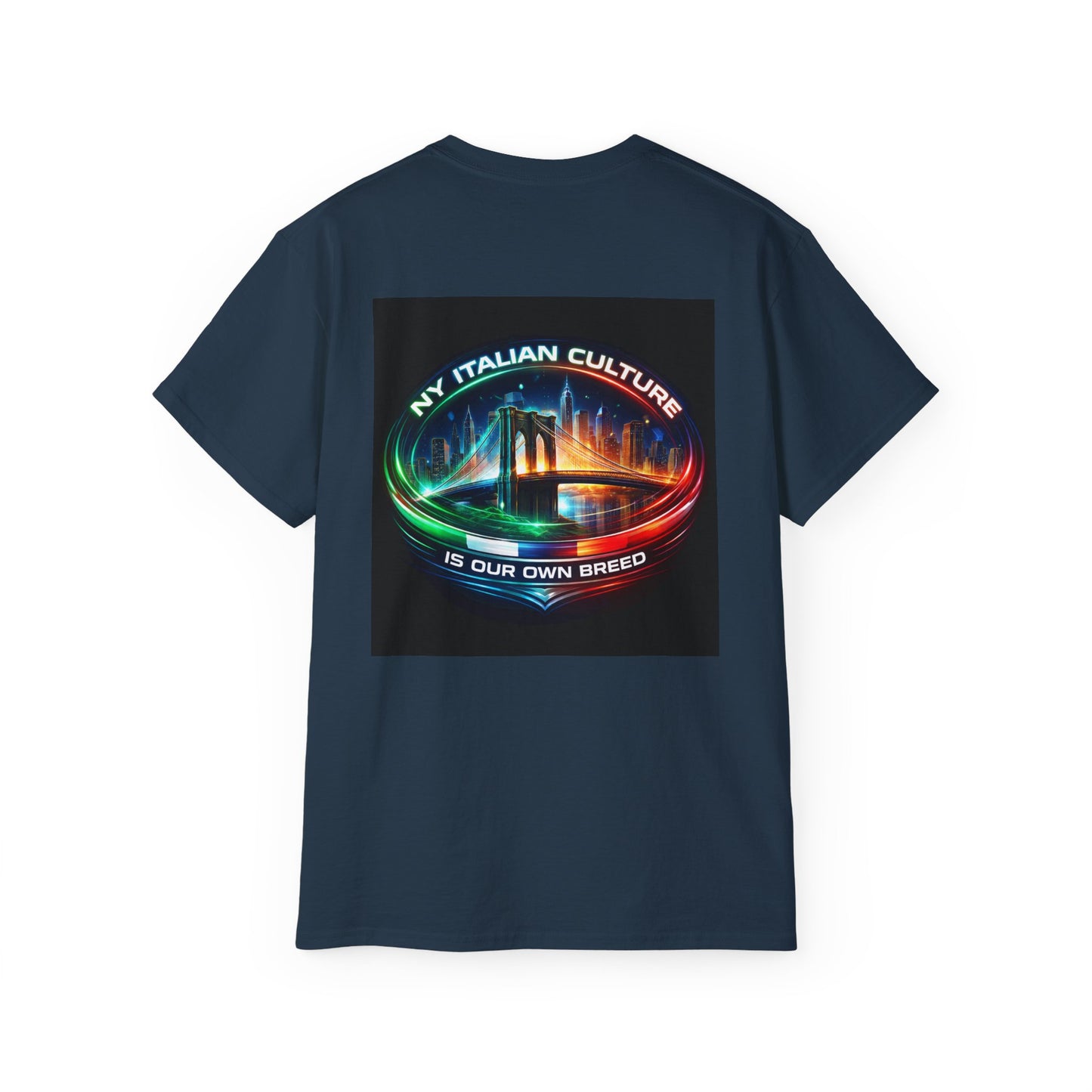 NY Italian Culture T‑Shirt — Retro Neon Brooklyn Bridge Graphic