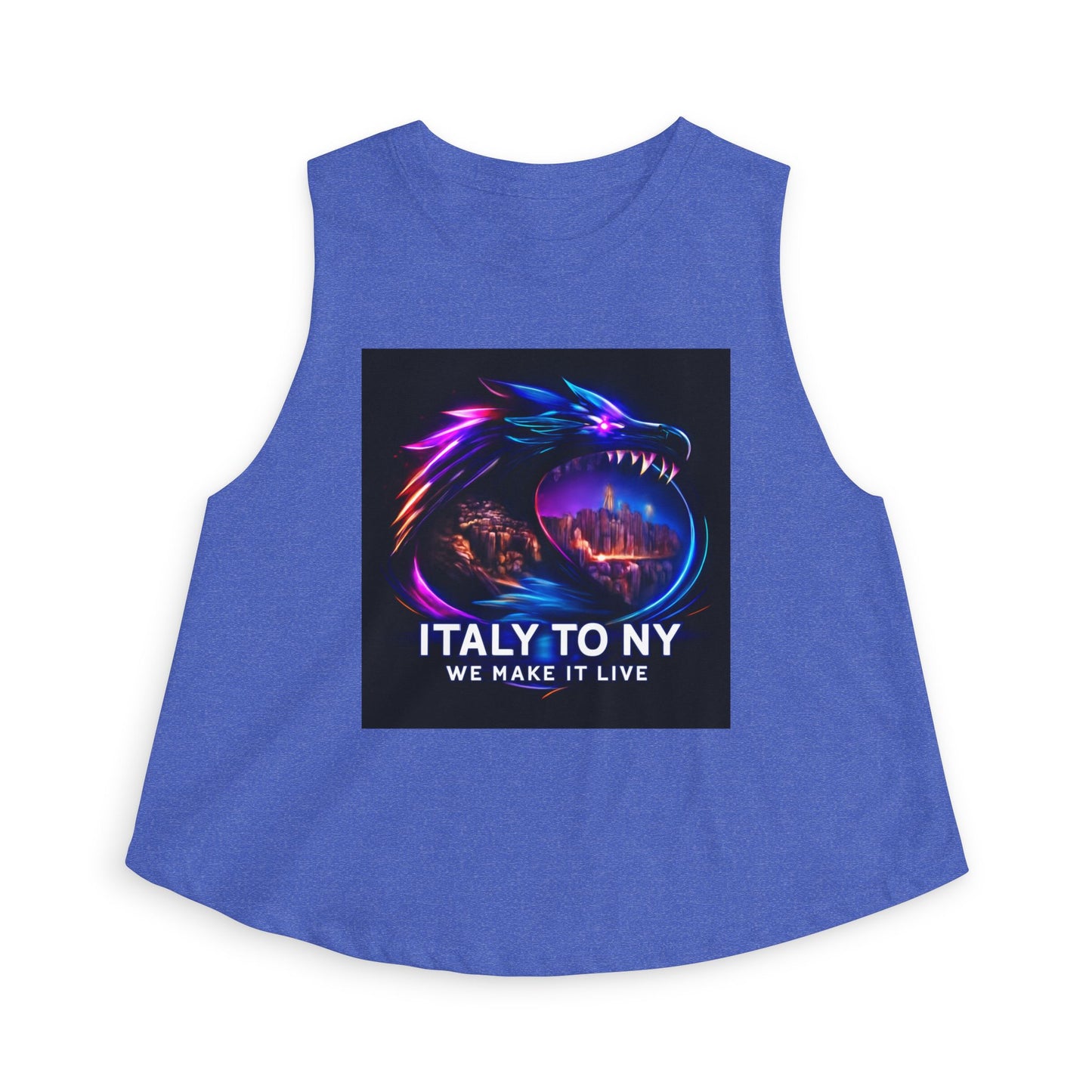 Dragon Logo Crop Top — "Italy to NY We Make It Live" Neon Graphic