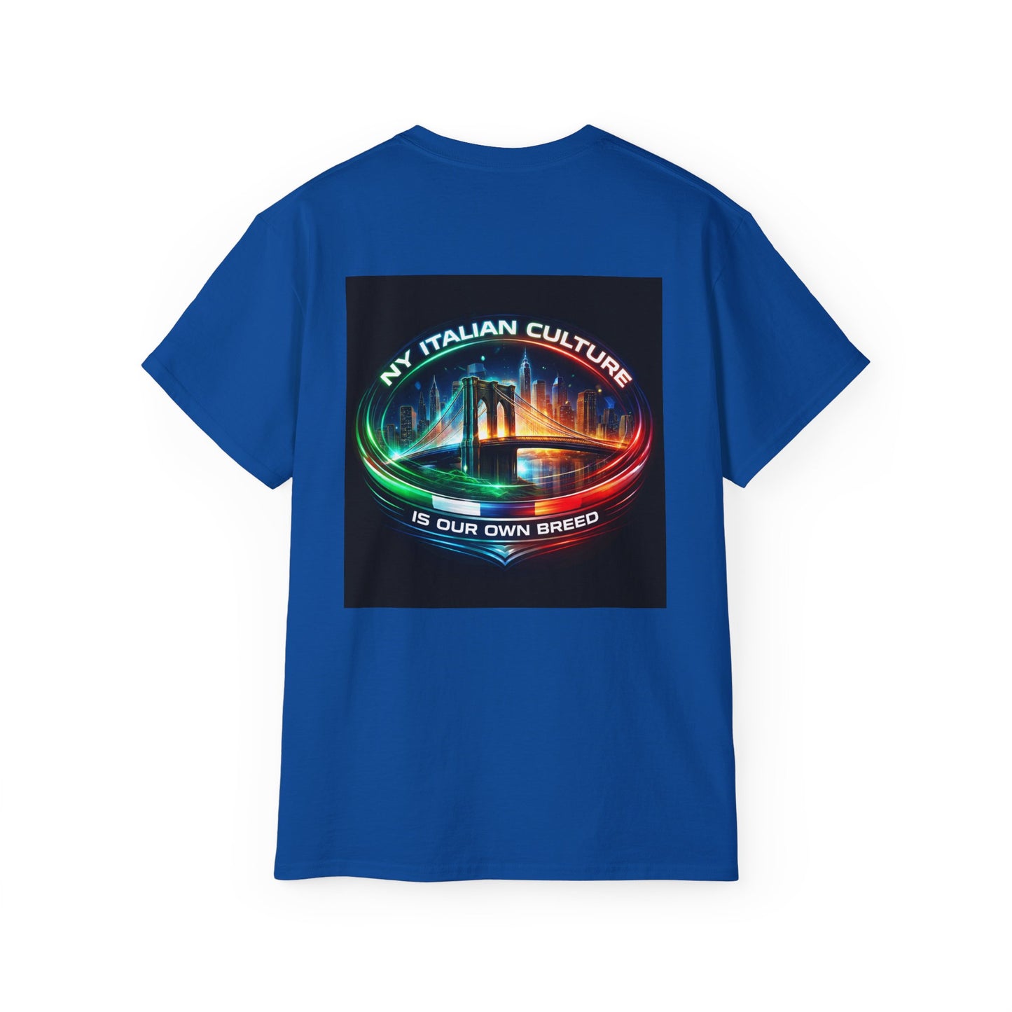 NY Italian Culture T‑Shirt — Retro Neon Brooklyn Bridge Graphic