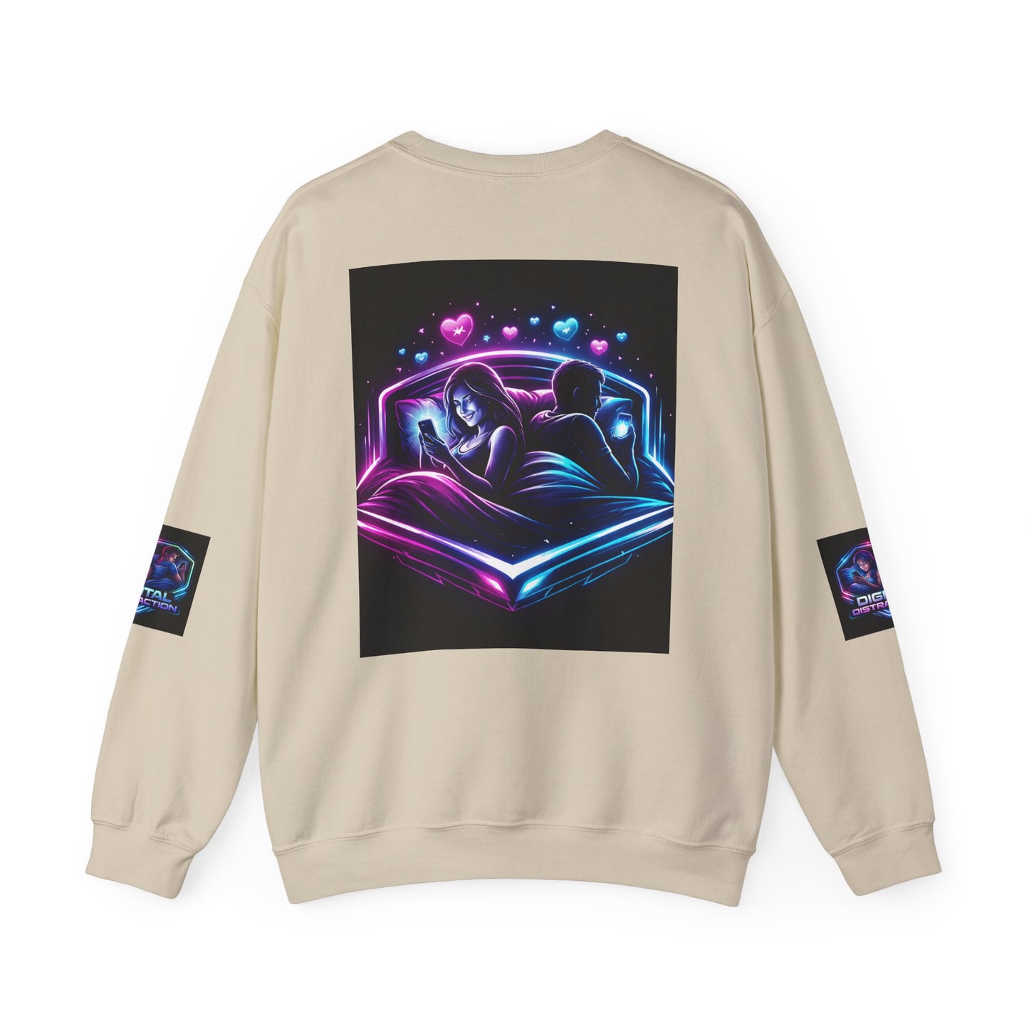 Crewneck Sweatshirt — Neon Couple in Bed Heart Illustration