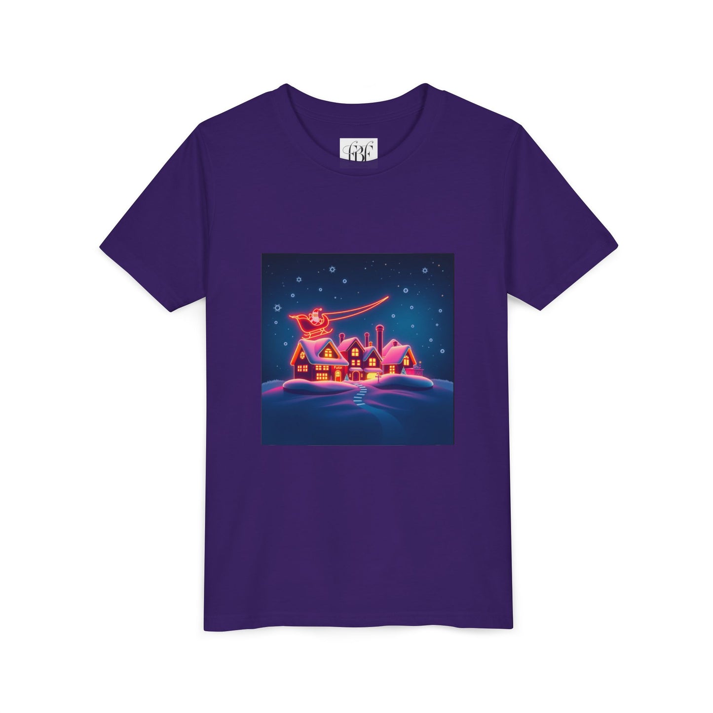 Neon Winter Village Youth Tee — Magical Snowy Night Kids T-Shirt