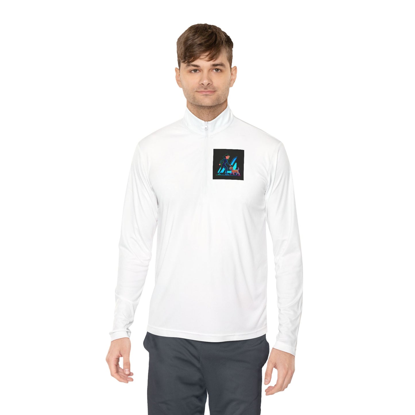 GiGi Logo Quarter-Zip Pullover — Neon Retro Dog Walker Design