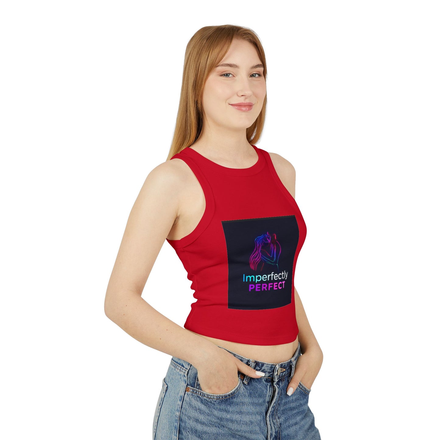 Imperfectly Perfect Racer Tank Top - Inspirational Women's Crop Top, Summer Outfit, Gift for Friends, Casual Wear, Faith Based Apparel