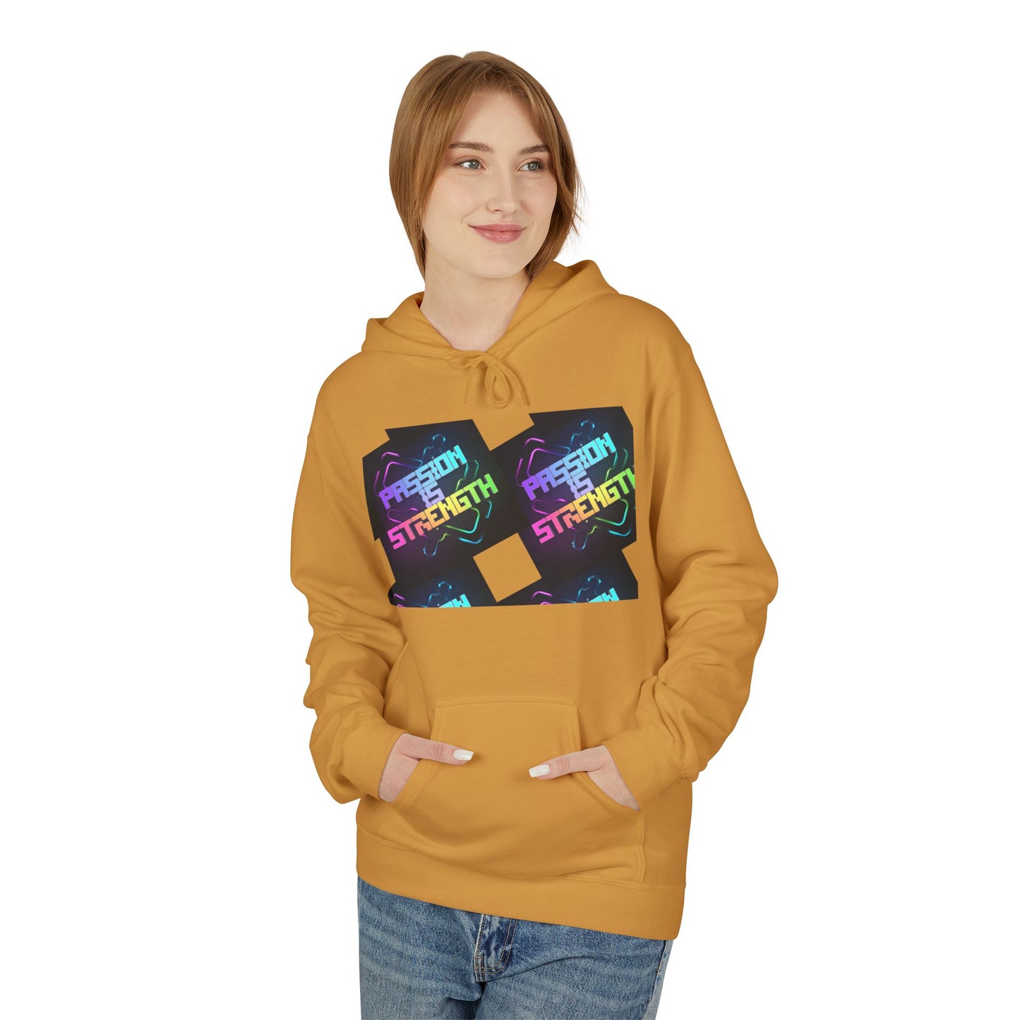 Passion is Strength Graphic Hoodie — Retro Rainbow Tombstone Design