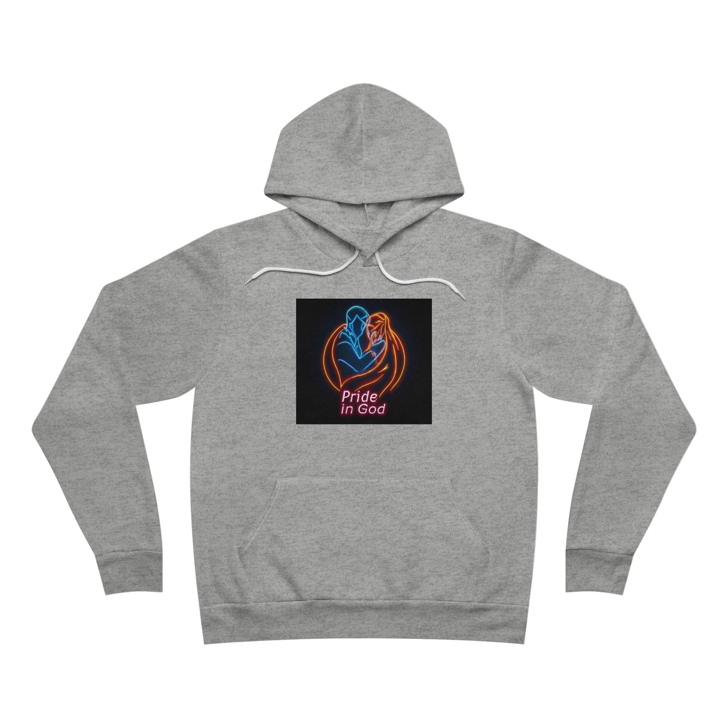 Neon Pride in God Hoodie — Colorful LGBTQ+ Heart & Hands Pullover