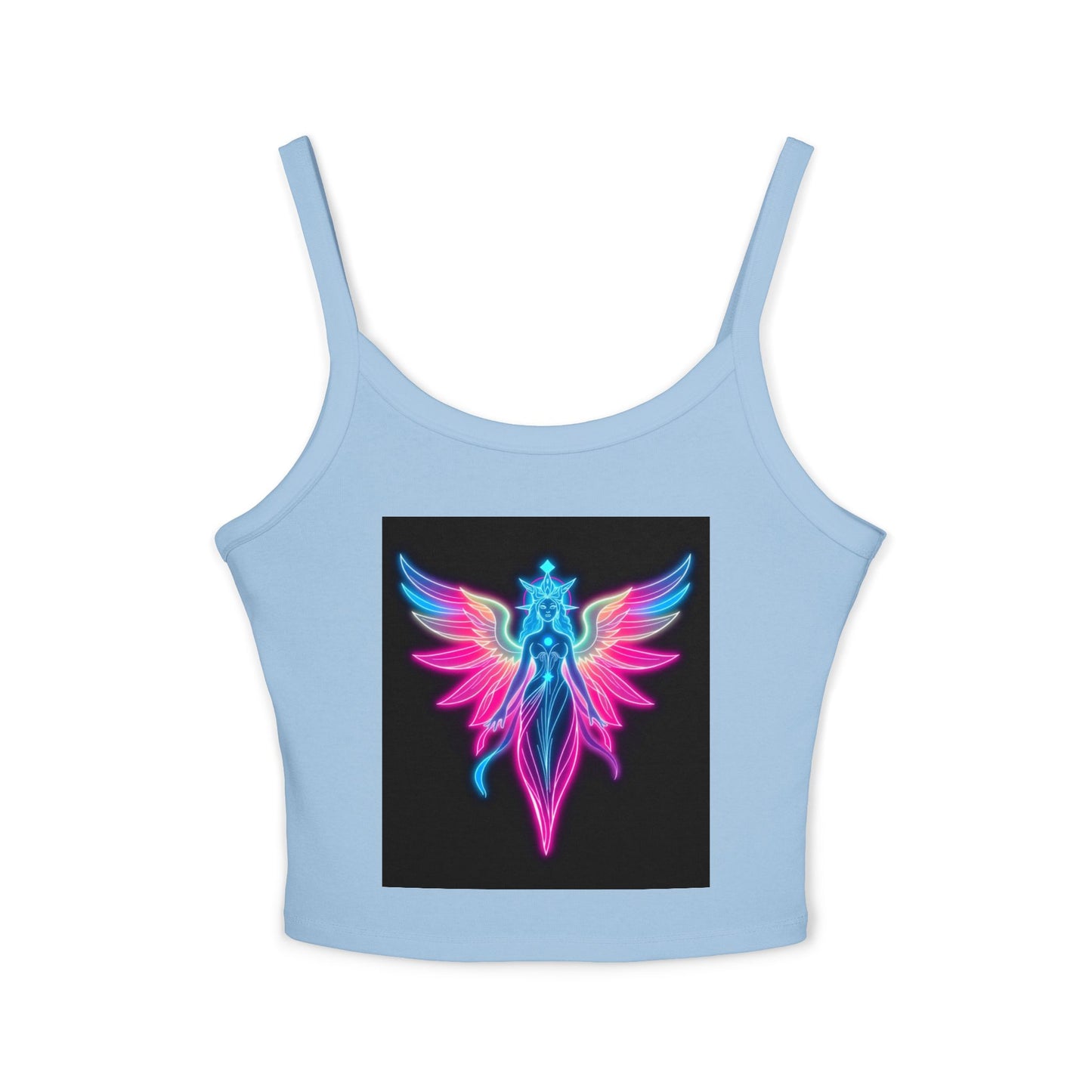 Neon Angel Graphic Spaghetti Strap Tank Top, Summer Shirt, Festival Wear, Bohemian Top, Trendy Casual Wear, Gift for Her