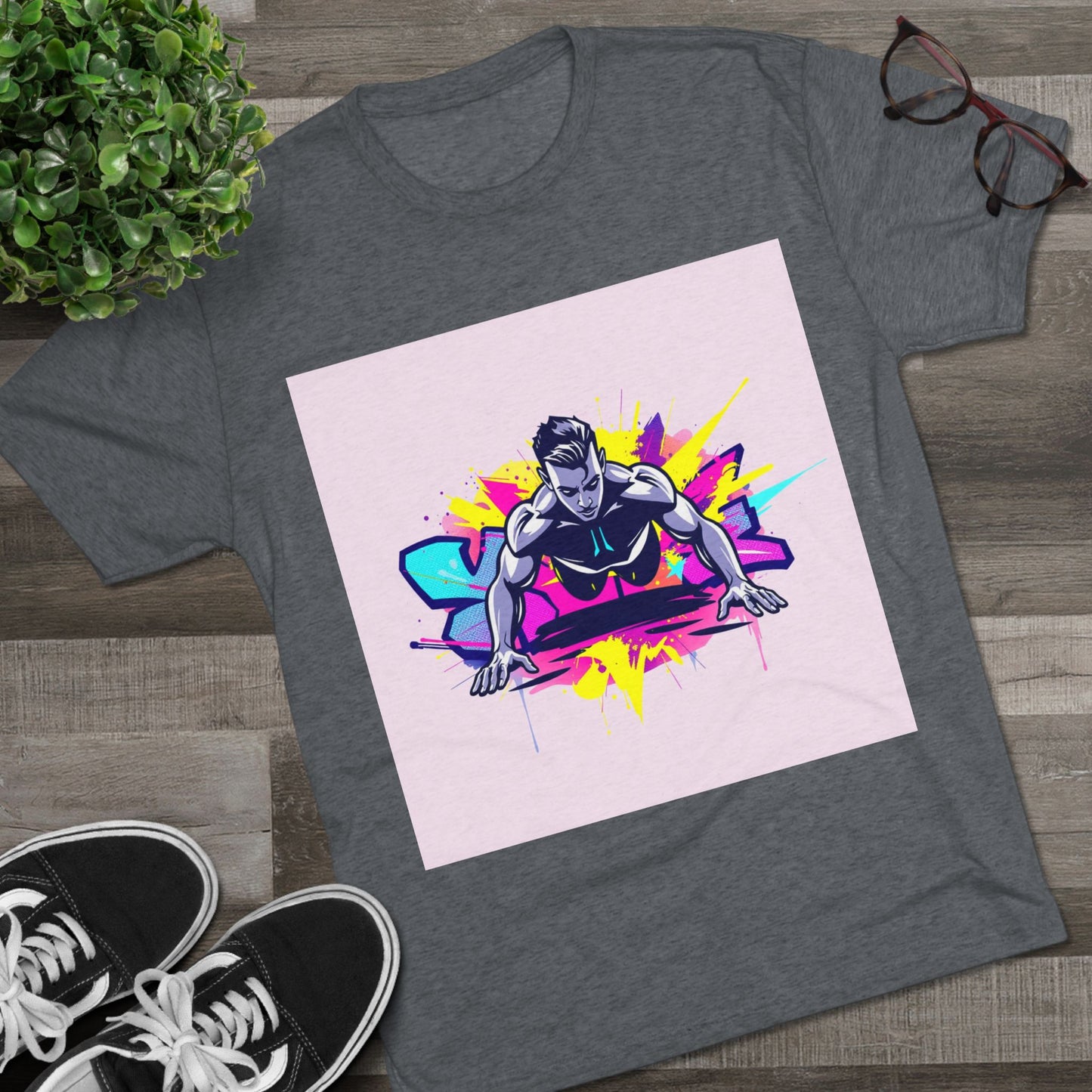 Fitness Motivation Tri-Blend Crew Tee - Vibrant Push-Up Design