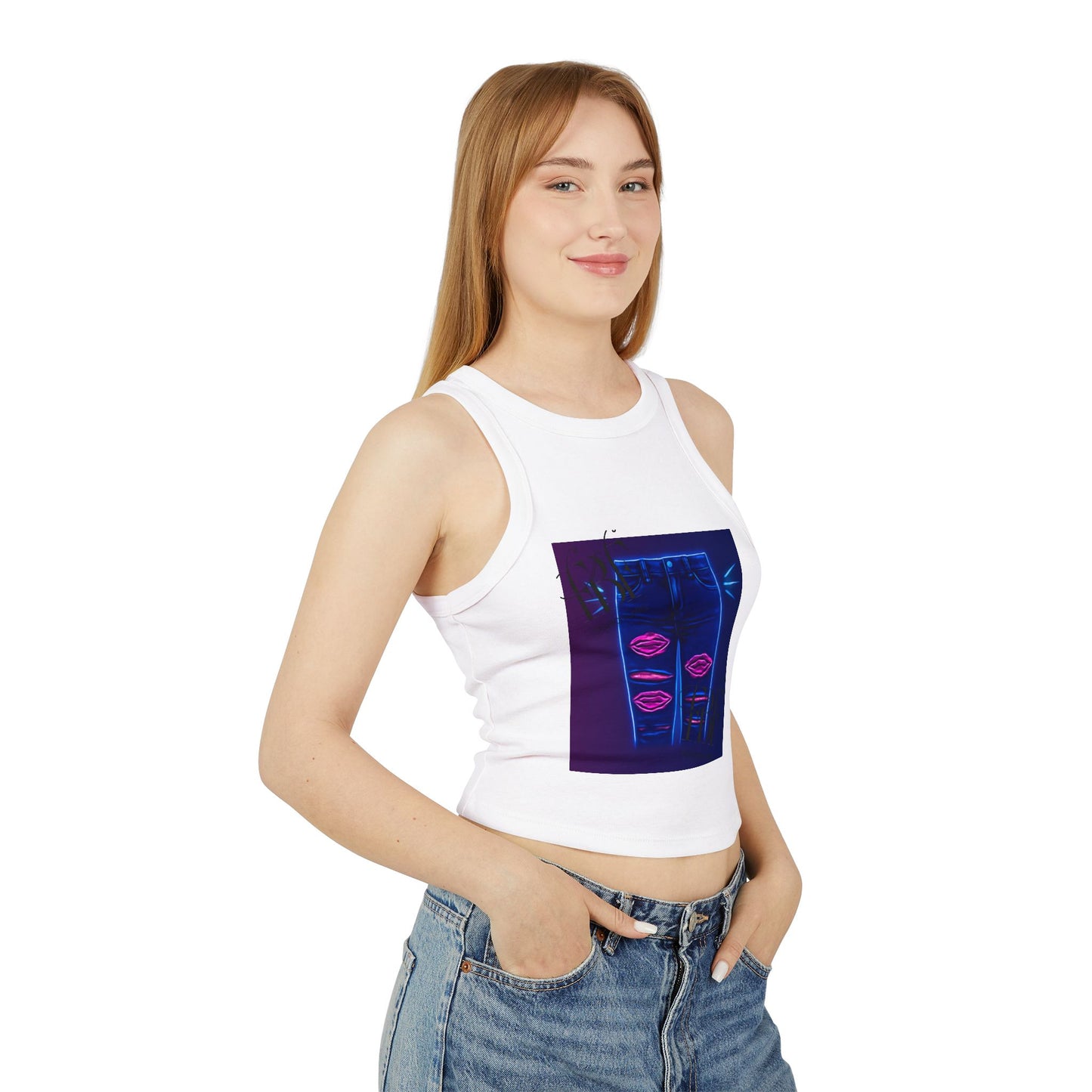 Chic Graphic Racer Tank Top, Casual Wear, Summer Essential, Trendy Apparel, Street Style, Festival Outfit