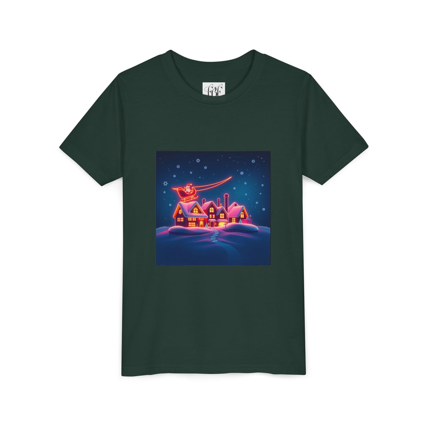 Neon Winter Village Youth Tee — Magical Snowy Night Kids T-Shirt