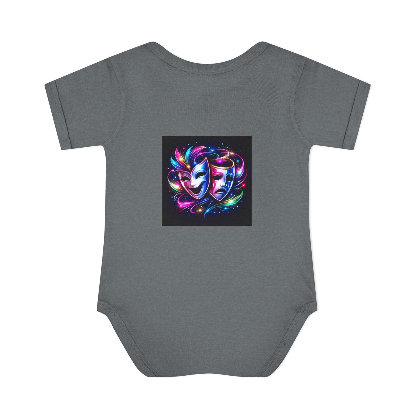 Neon Theatre Masks Infant Bodysuit — Colorful Drama Baby Onesie