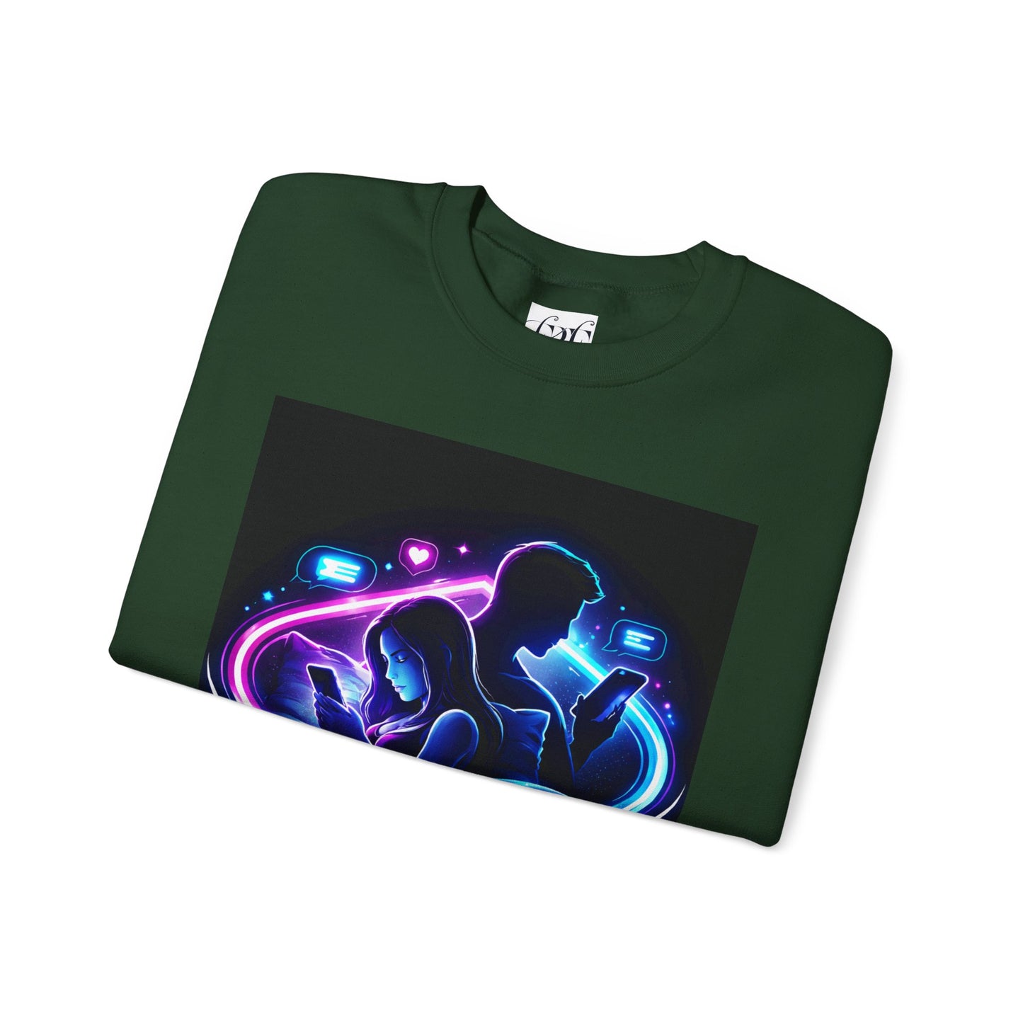 Crewneck Sweatshirt — Neon Couple in Bed Heart Illustration
