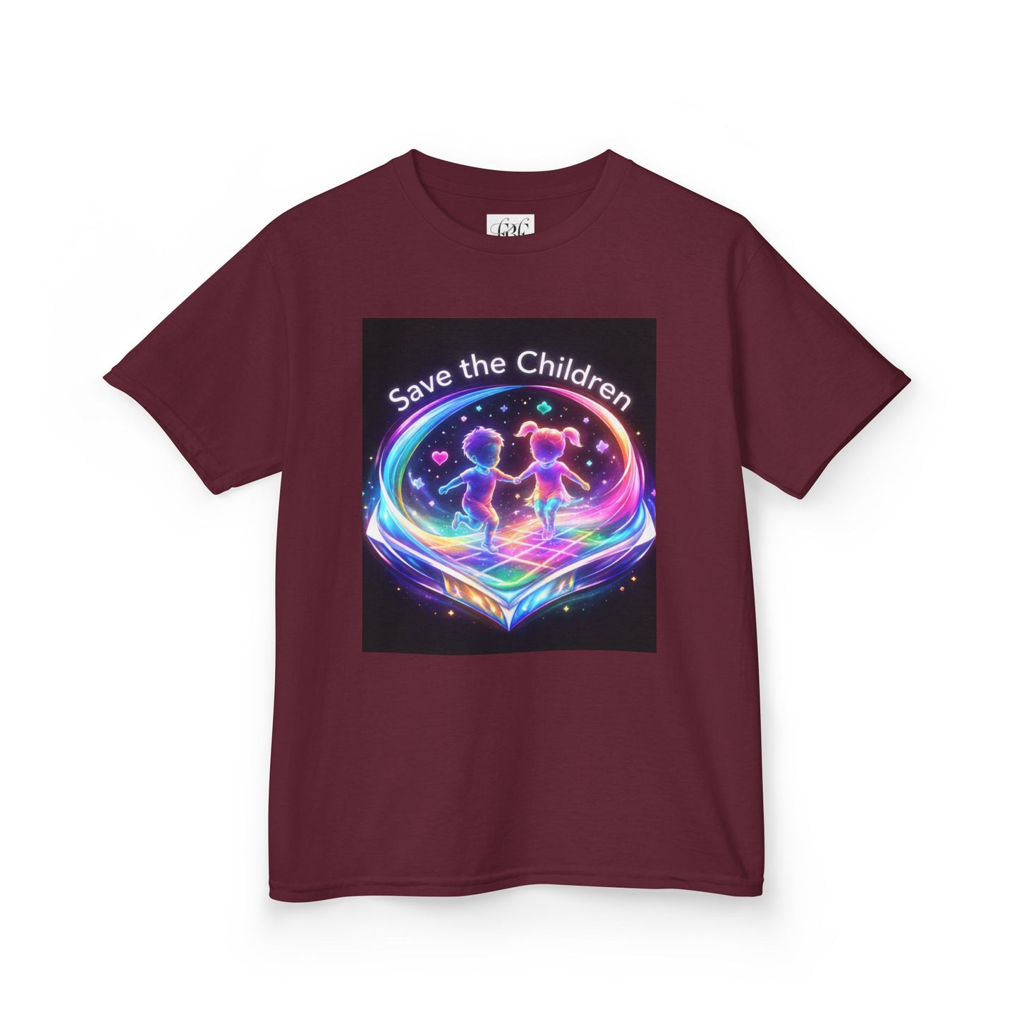 Kids Tee — 'Save the Children' Neon Rainbow Charity Design
