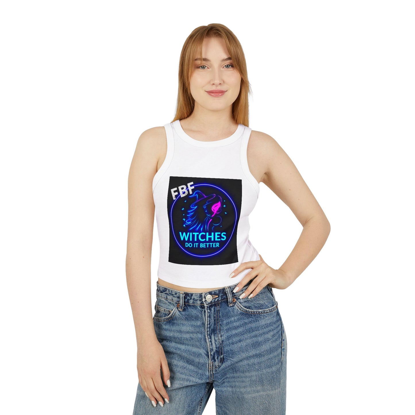 Witchy Racer Tank, Women's Crop Top, Festival Apparel, Halloween Wear, Magical Gifts, Casual Summer Style