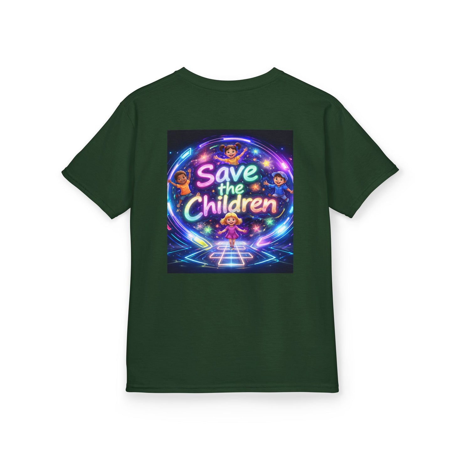 Kids Tee — 'Save the Children' Neon Rainbow Charity Design