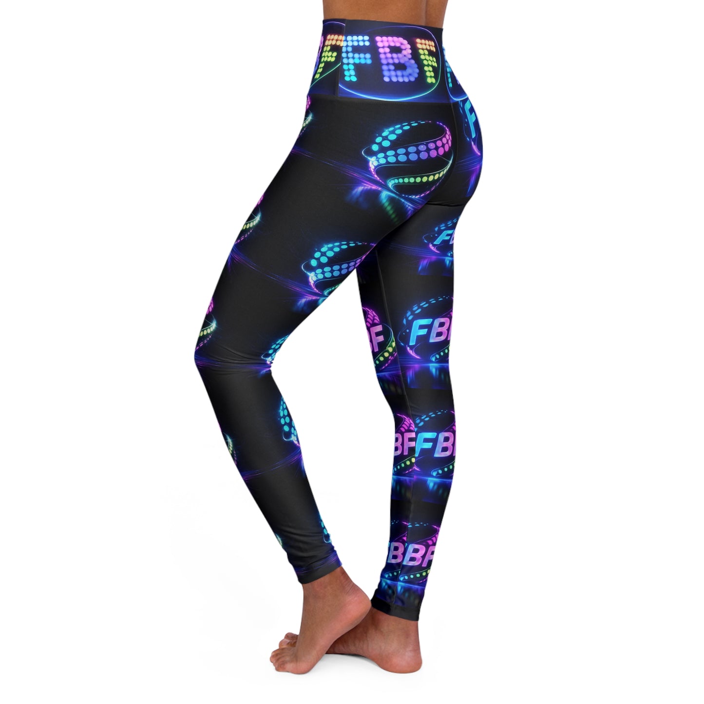 High-Waisted Yoga Leggings — Neon FBF Dance Floor Print