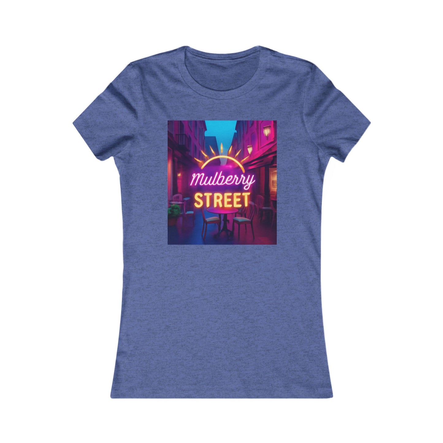 Mulberry Street Women's Tee — Retro Neon Café Graphic Shirt