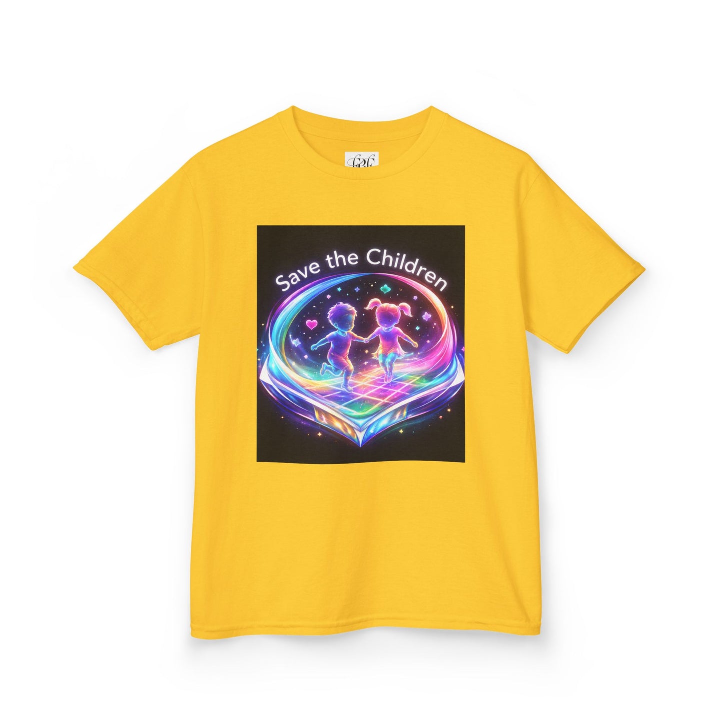 Kids Tee — 'Save the Children' Neon Rainbow Charity Design