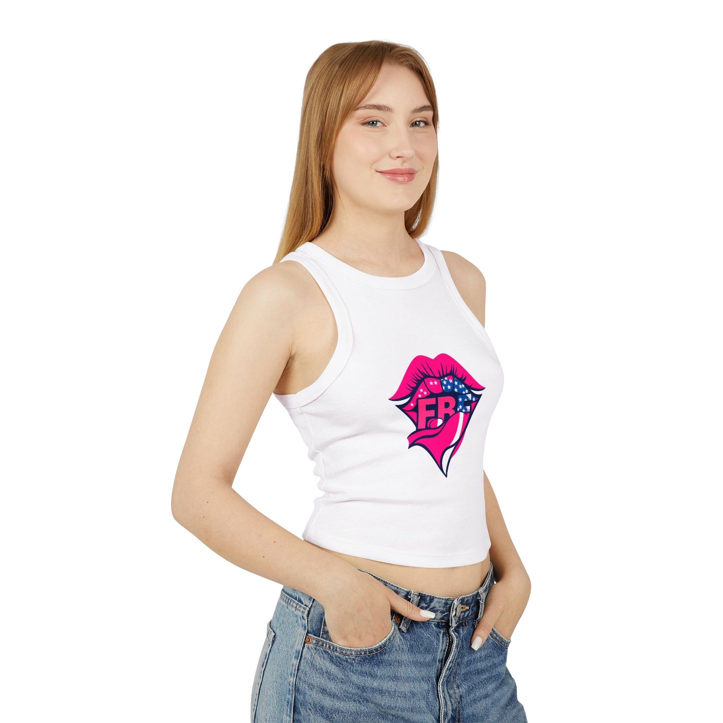 Trendy Women's Ribbed Racer Tank Top, Casual Summer Top, Graphic Crop Tank, Festival Wear, Cute Workout Shirt