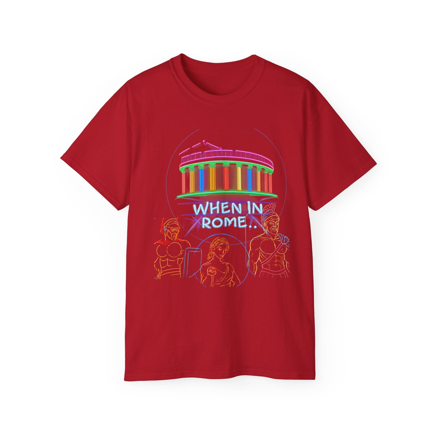 When in Rome Neon Graphic Tee - Roman Gladiator & Colosseum Vintage Style