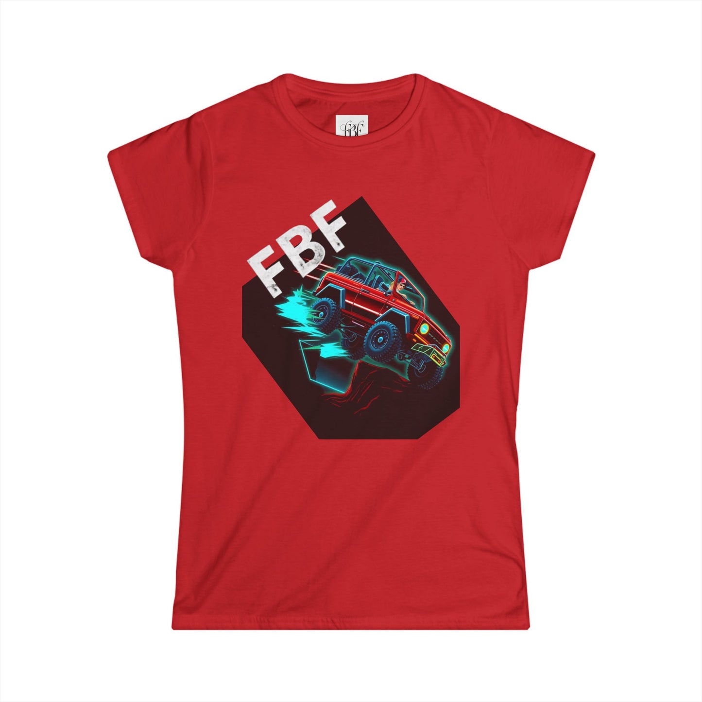 Retro Rally Women's Tee — Neon Muscle Car Graphic (Heart Back Print)
