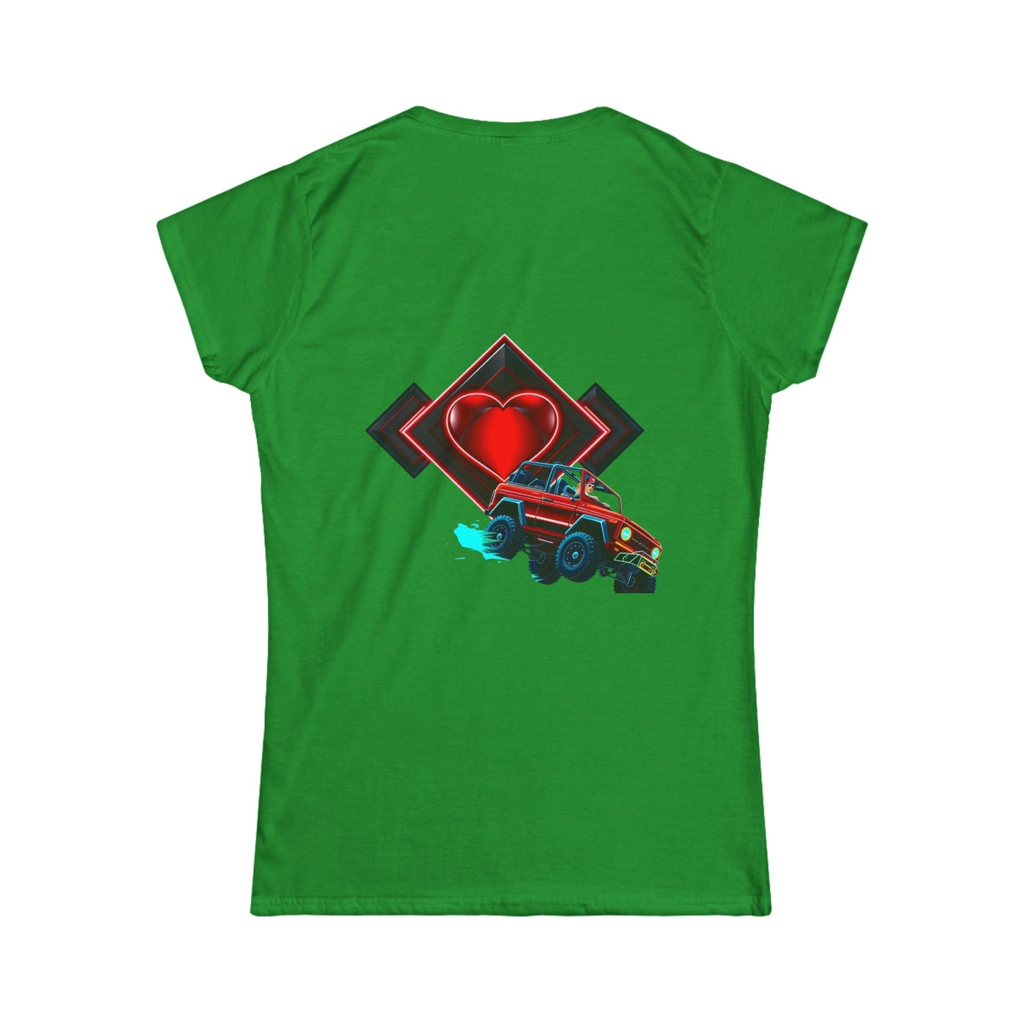 Retro Rally Women's Tee — Neon Muscle Car Graphic (Heart Back Print)