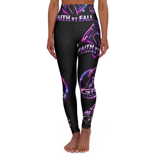 High-Waist 'Faith By Fall' Neon Galaxy Yoga Leggings