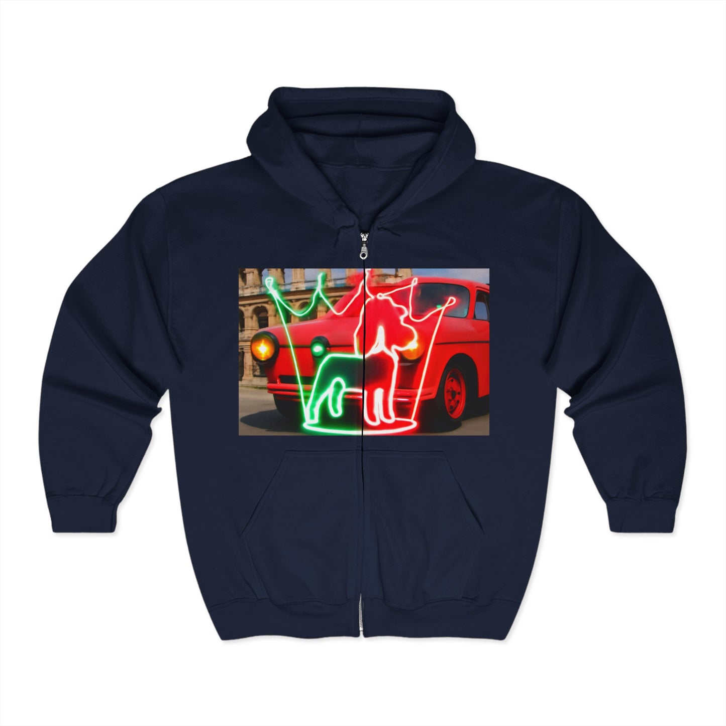 Neon-Style Full Zip Hoodie, Unisex Fashion Sweatshirt, Casual Layering, Holiday Gift, Vintage Vibe Hoodie