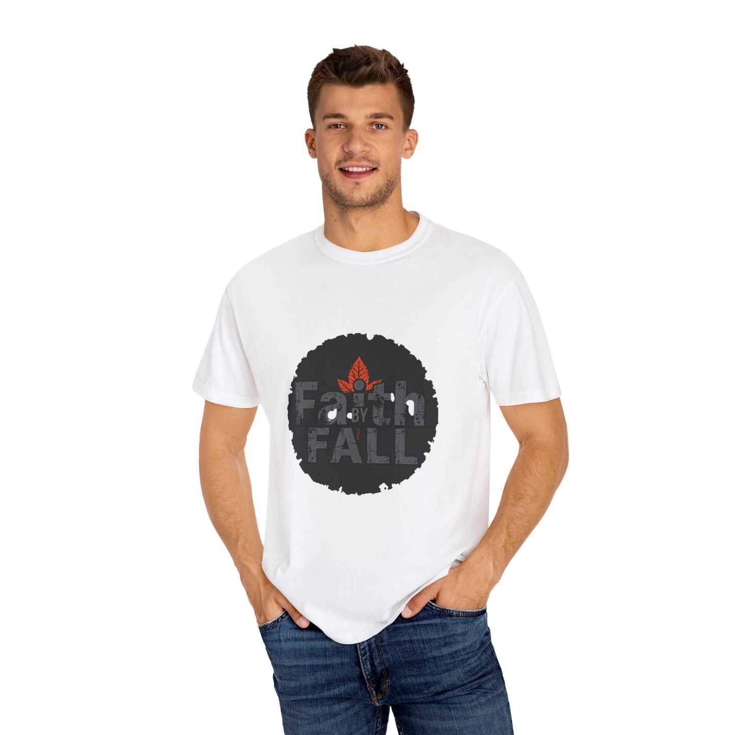 Faith by Fall Unisex Garment-Dyed T-Shirt, Cozy Casual Wear, Autumn Style Top, Inspirational Tee, Fall Fashion, Gift for Him/Her