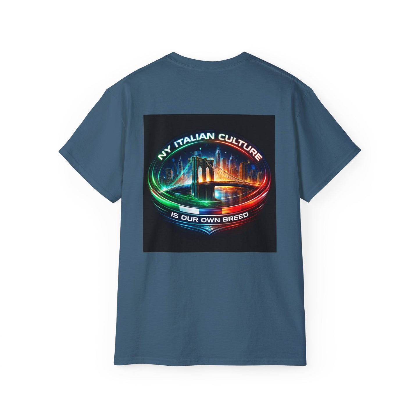 NY Italian Culture T‑Shirt — Retro Neon Brooklyn Bridge Graphic