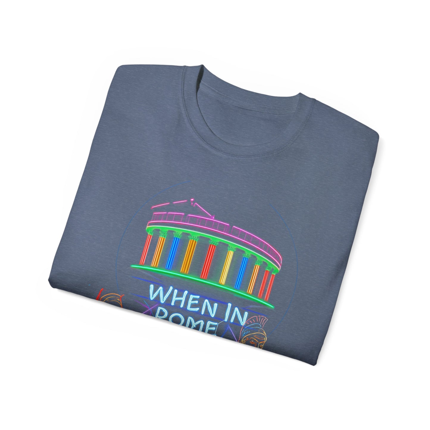 When in Rome Neon Graphic Tee - Roman Gladiator & Colosseum Vintage Style