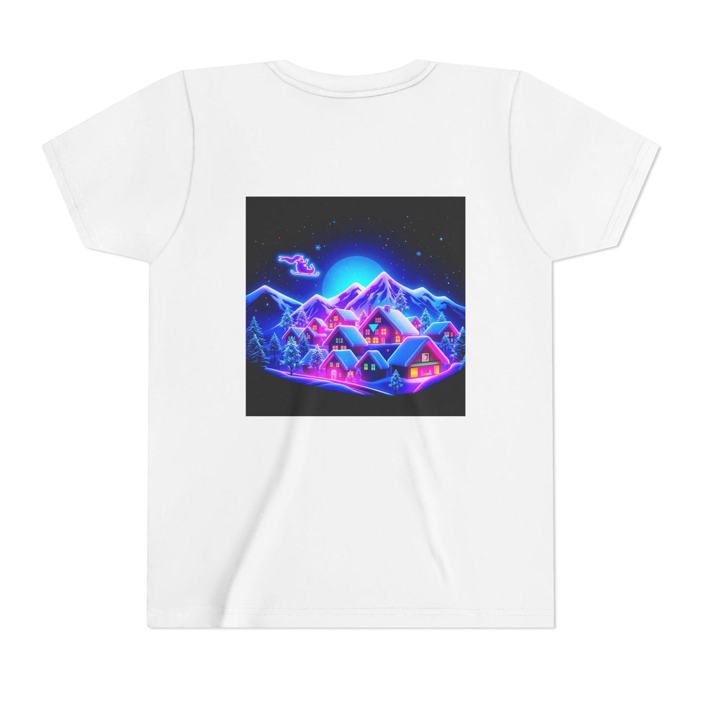 Neon Winter Village Youth Tee — Magical Snowy Night Kids T-Shirt
