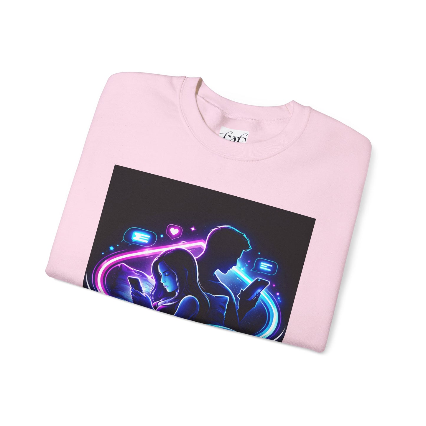 Crewneck Sweatshirt — Neon Couple in Bed Heart Illustration