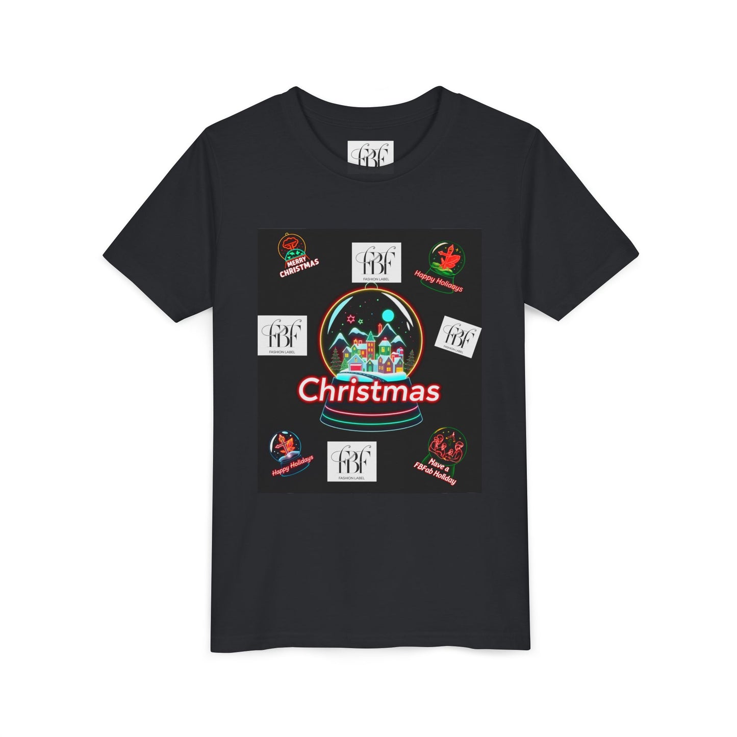 Youth Christmas Short Sleeve Tee, Holiday Tee, Xmas Gift for Kids, Fun Tee for Celebrations, Winter Festive Shirt
