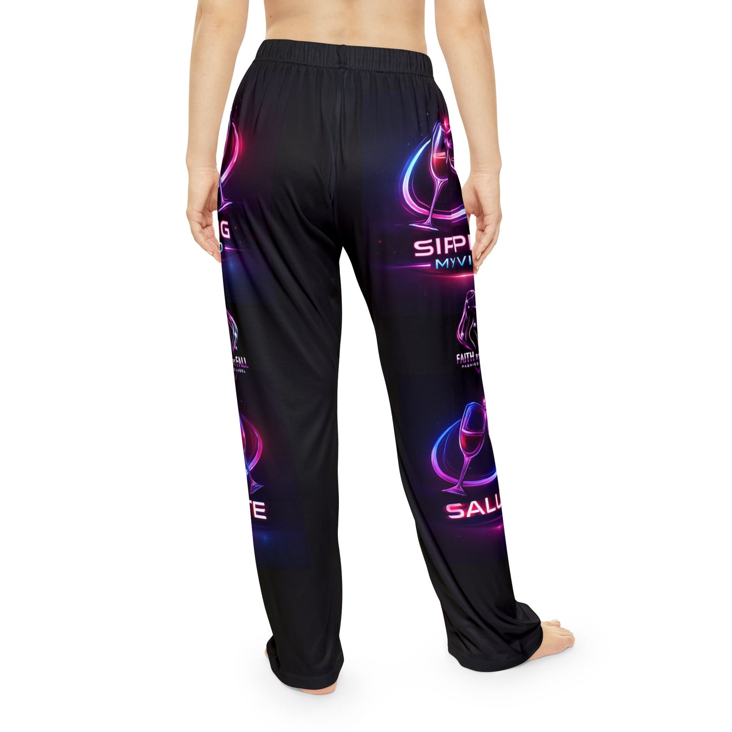 Neon Wine Night Women's Pajama Pants — 'Sipping My Vino' All-Over Print Lounge Pants