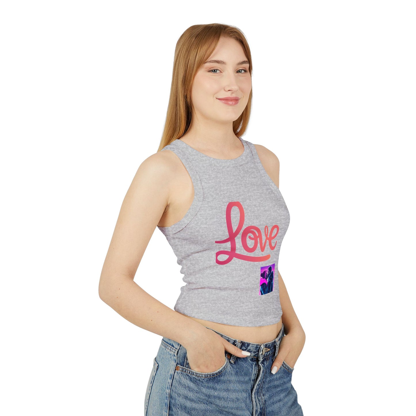 Love Neon Couple Racer Tank Top — Retro Vaporwave Valentine Crop