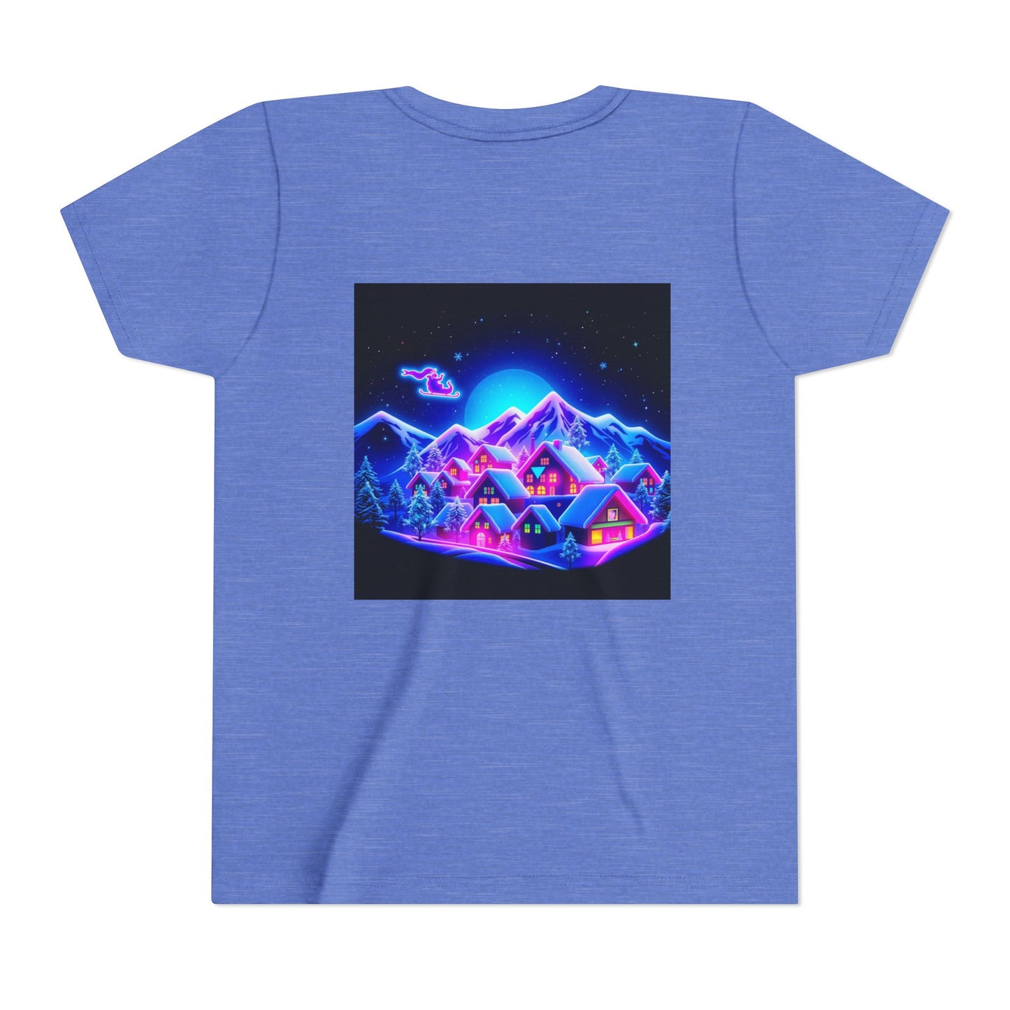 Neon Winter Village Youth Tee — Magical Snowy Night Kids T-Shirt