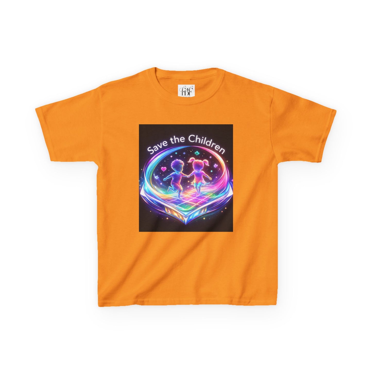 Kids Tee — 'Save the Children' Neon Rainbow Charity Design