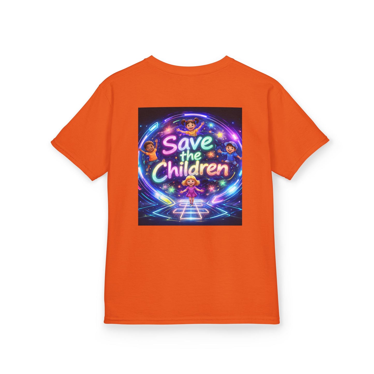 Kids Tee — 'Save the Children' Neon Rainbow Charity Design