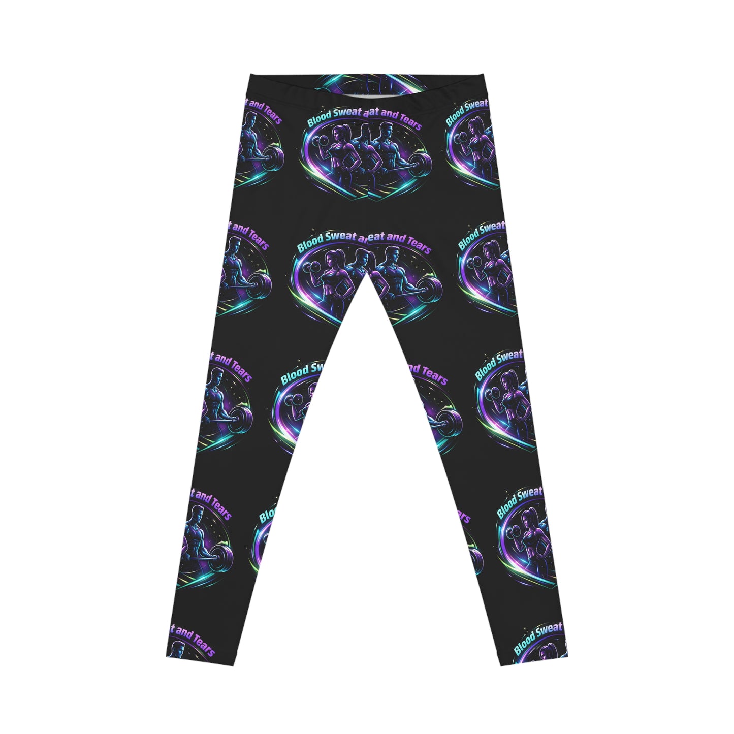 Neon Goth Band Leggings — "Blood Sweat & Smash Tears" All-Over Print