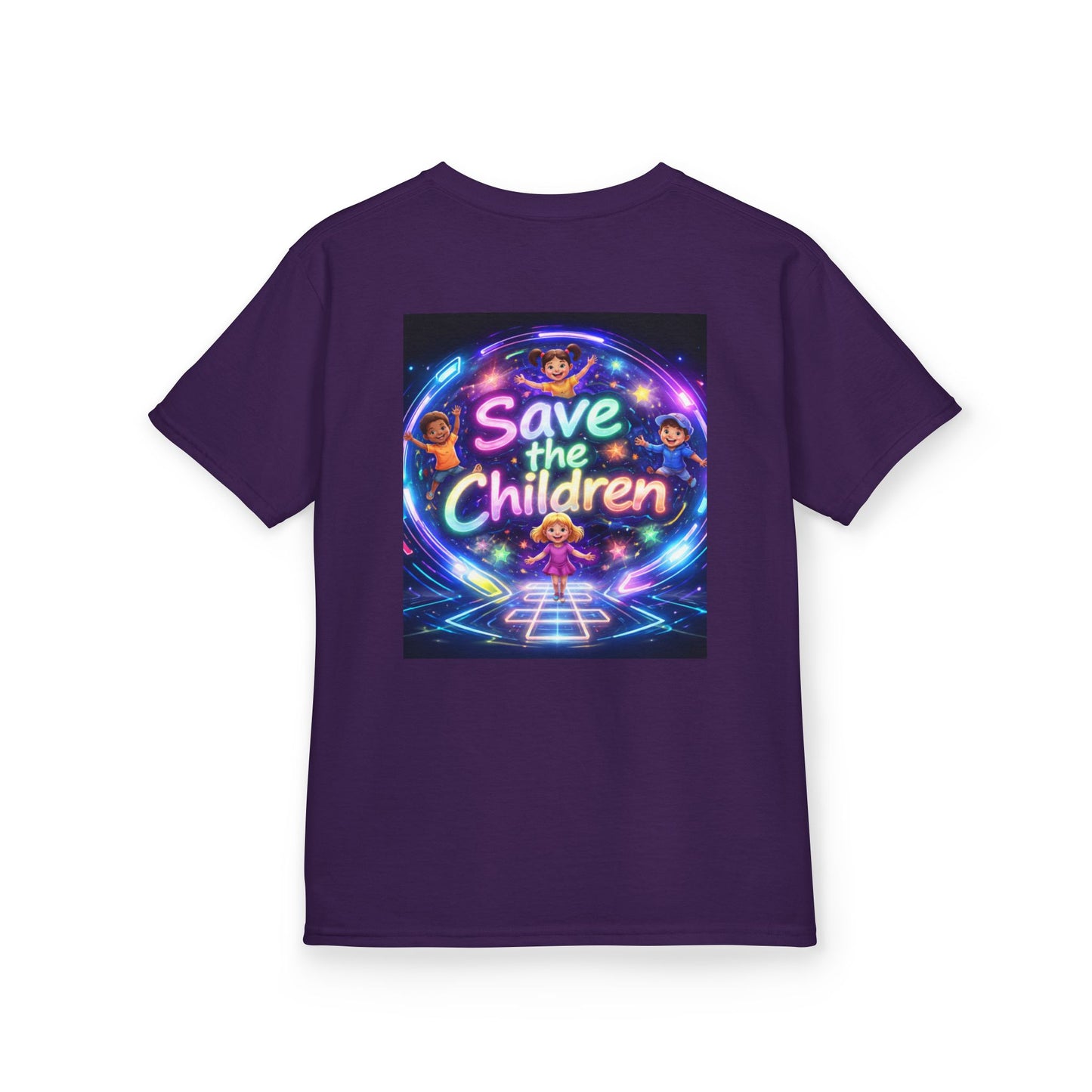 Kids Tee — 'Save the Children' Neon Rainbow Charity Design