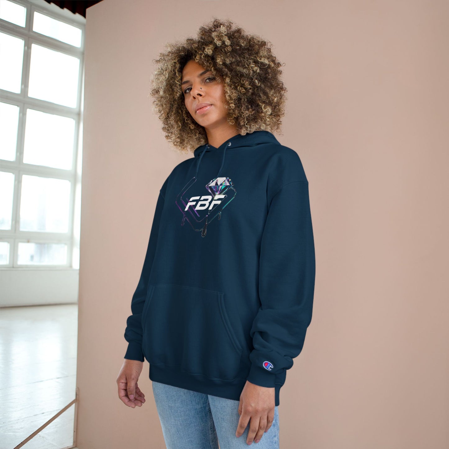 Fbf diamond Champion Hoodie — Dripping Diamond Heart Graphic Pullover