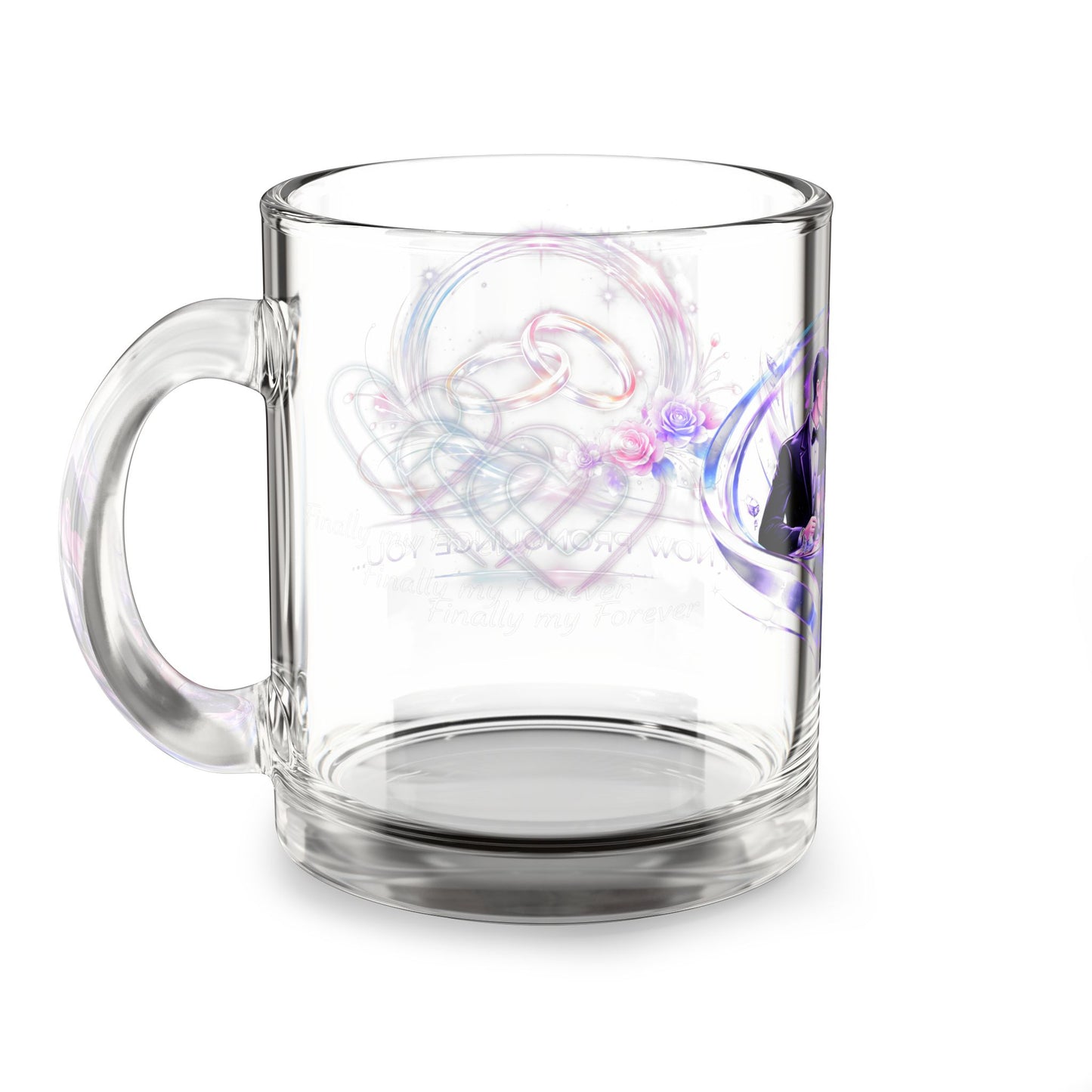 Romantic Couple Heart Glass Mug — 10oz Wedding & Anniversary Coffee Cup