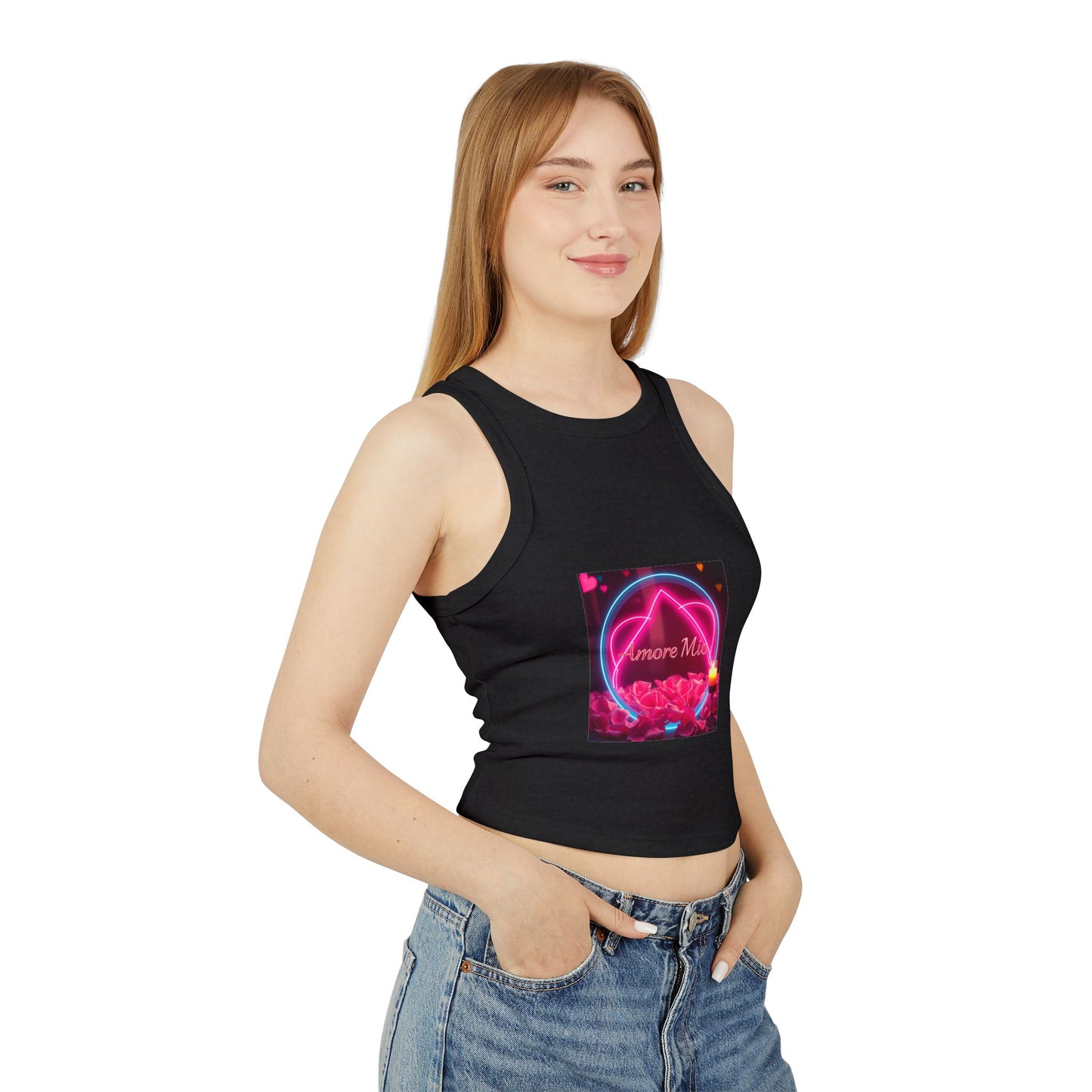 Romantic Graphic Racerback Tank, Cute Summer Top, Feminine Casual Wear, Heart Design, Gift for Her